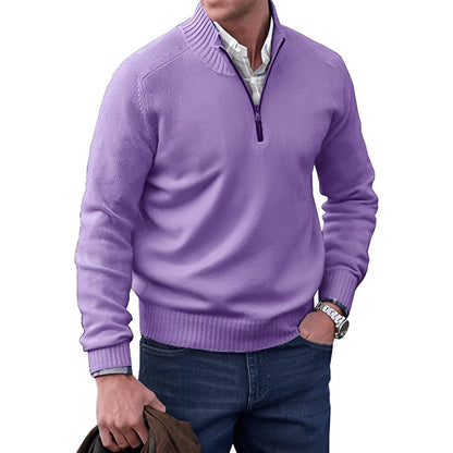 Jersey de punto con cremallera de cuarto para hombre y ribetes acanalados-Sweaters for men-Casaluzia