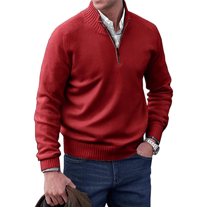 Jersey de punto con cremallera de cuarto para hombre y ribetes acanalados-Sweaters for men-Casaluzia