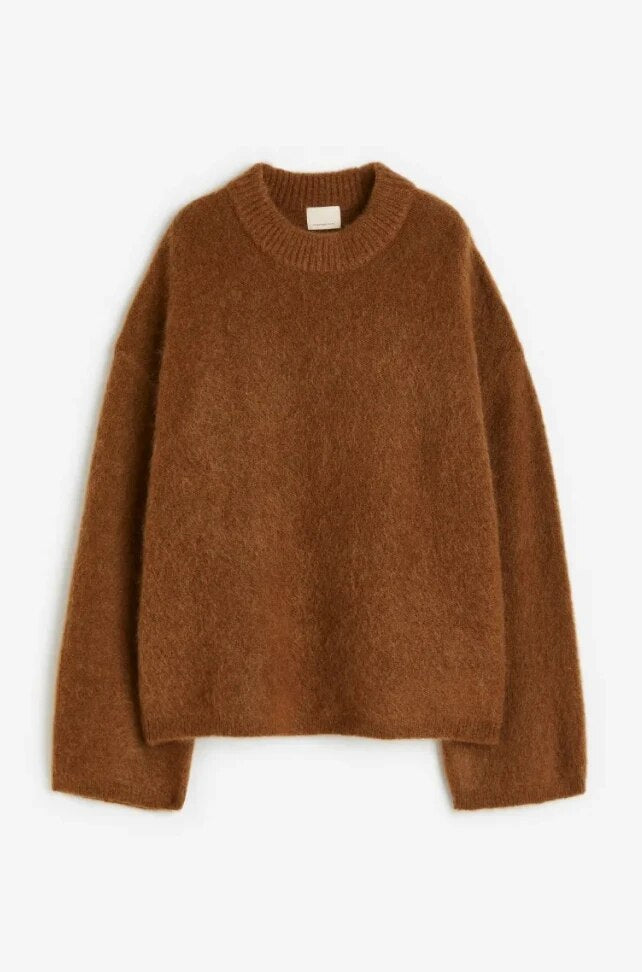 Jersey de punto para mujer con cuello redondo y hombros caídos-Sweaters for Women-Casaluzia