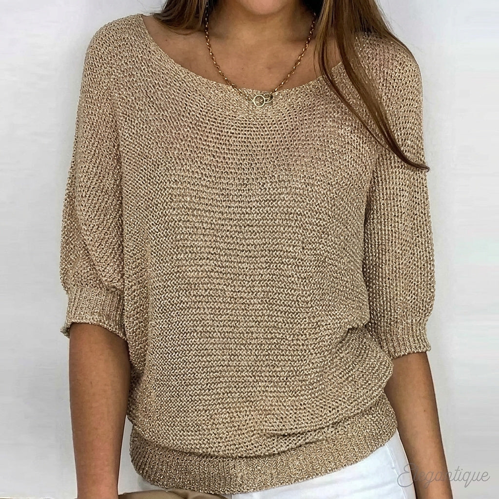 Jersey de punto para mujer con mangas a la altura del codo-Sweaters for Women-Casaluzia
