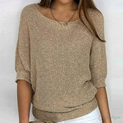Jersey de punto para mujer con mangas a la altura del codo-Sweaters for Women-Casaluzia