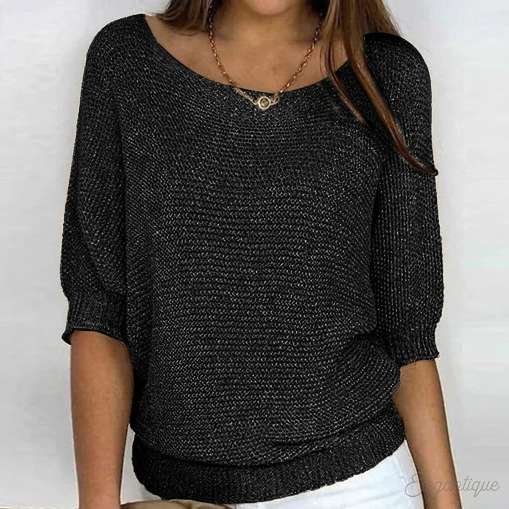 Jersey de punto para mujer con mangas a la altura del codo-Sweaters for Women-Casaluzia