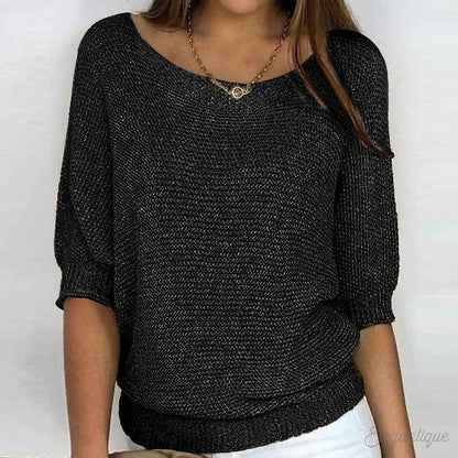 Jersey de punto para mujer con mangas a la altura del codo-Sweaters for Women-Casaluzia