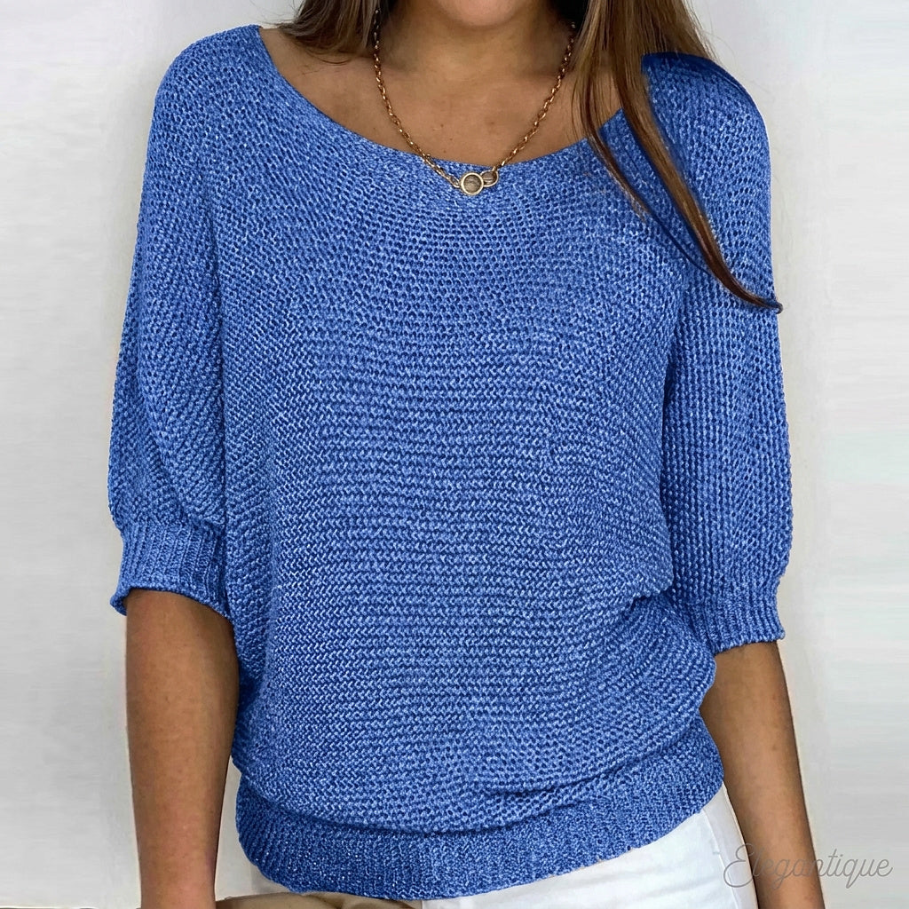 Jersey de punto para mujer con mangas a la altura del codo-Sweaters for Women-Casaluzia