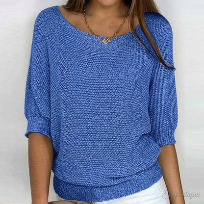 Jersey de punto para mujer con mangas a la altura del codo-Sweaters for Women-Casaluzia