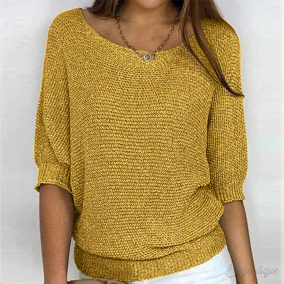 Jersey de punto para mujer con mangas a la altura del codo-Sweaters for Women-Casaluzia