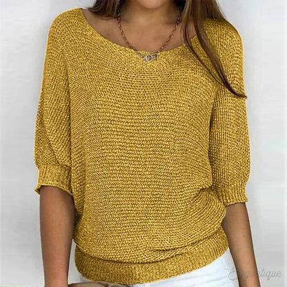 Jersey de punto para mujer con mangas a la altura del codo-Sweaters for Women-Casaluzia