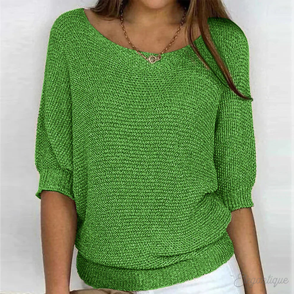 Jersey de punto para mujer con mangas a la altura del codo-Sweaters for Women-Casaluzia