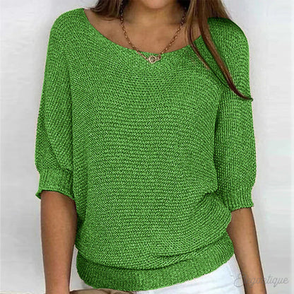 Jersey de punto para mujer con mangas a la altura del codo-Sweaters for Women-Casaluzia
