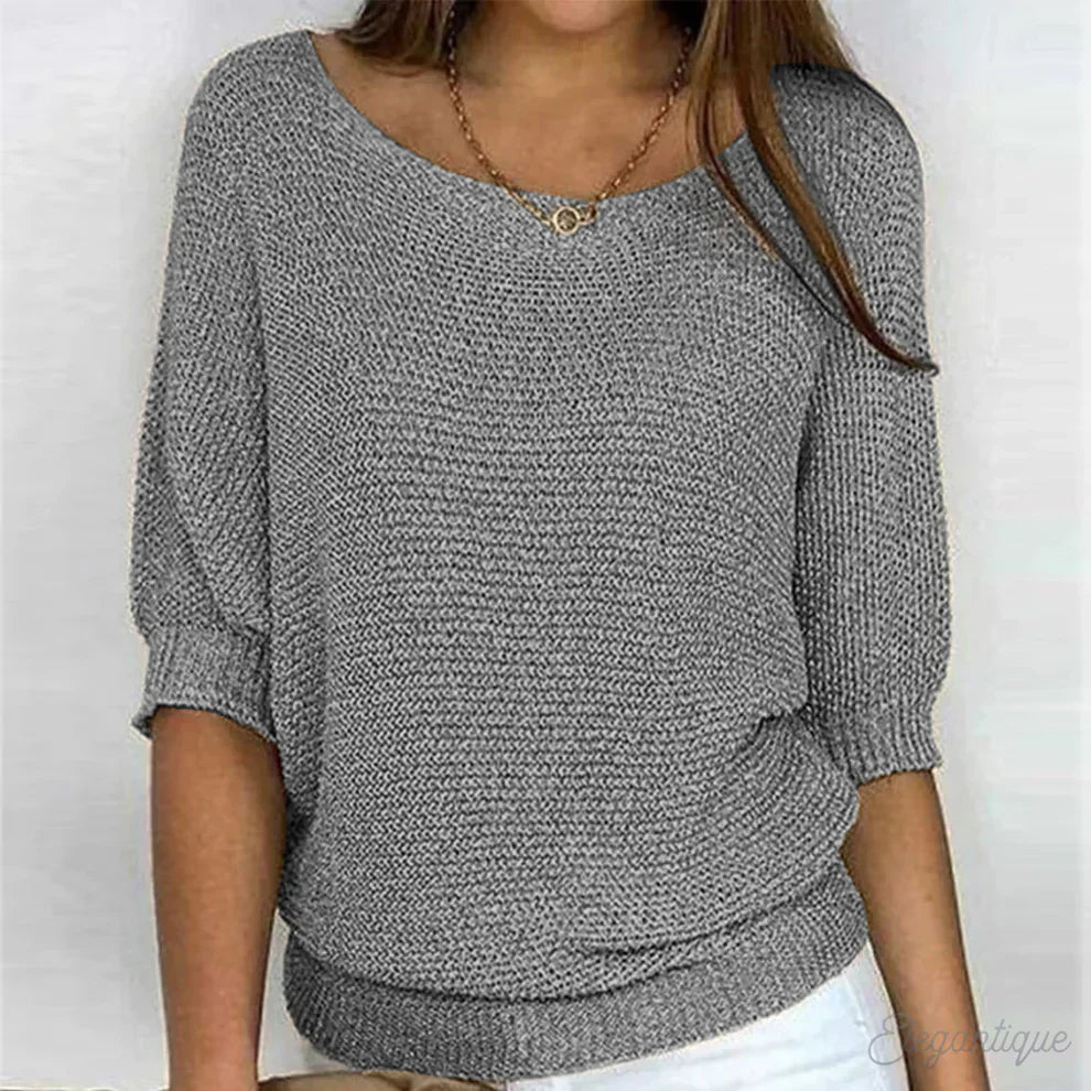 Jersey de punto para mujer con mangas a la altura del codo-Sweaters for Women-Casaluzia