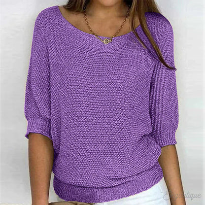 Jersey de punto para mujer con mangas a la altura del codo-Sweaters for Women-Casaluzia
