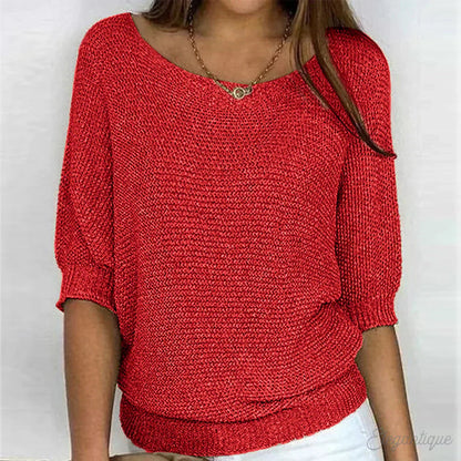 Jersey de punto para mujer con mangas a la altura del codo-Sweaters for Women-Casaluzia