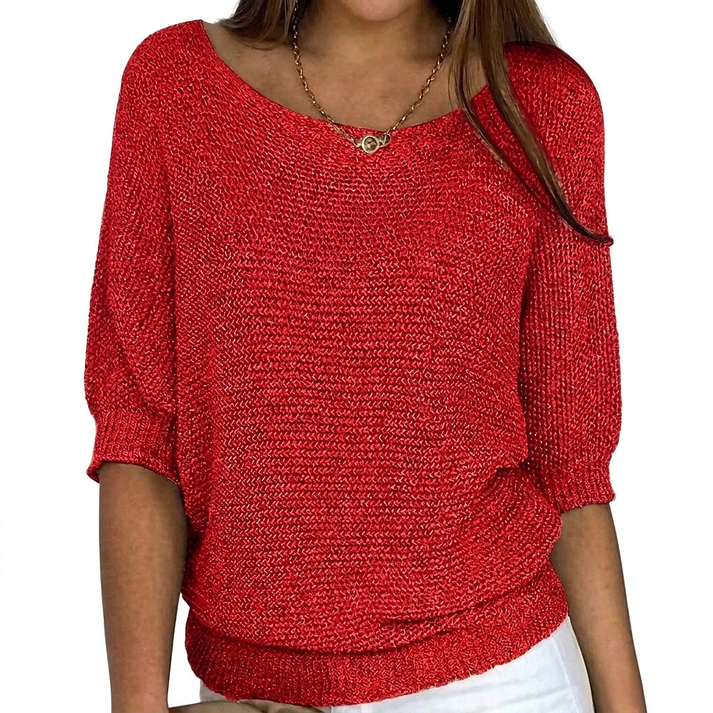 Jersey de punto para mujer con mangas a la altura del codo-Sweaters for Women-Casaluzia