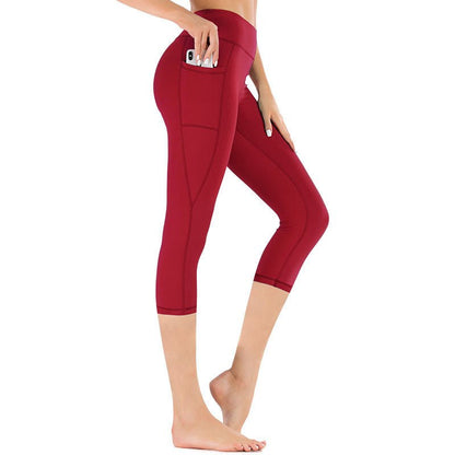 Leggings capri de talle alto para mujer con bolsillo-Leggings for women-Casaluzia