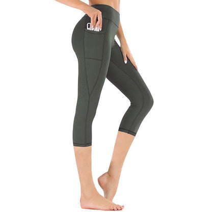 Leggings capri de talle alto para mujer con bolsillo-Leggings for women-Casaluzia
