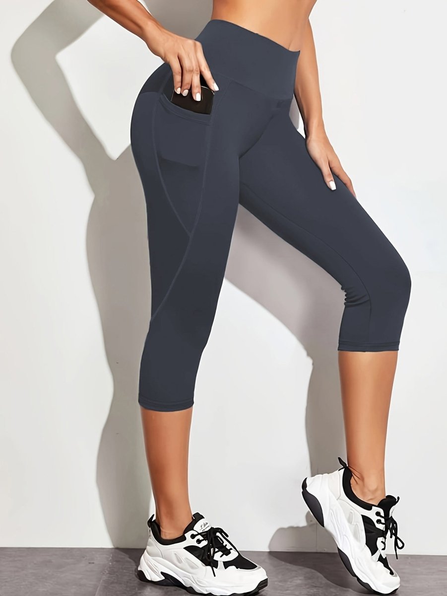 Leggings capri de talle alto para mujer con bolsillo lateral-Leggings for women-Casaluzia
