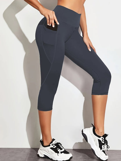Leggings capri de talle alto para mujer con bolsillo lateral-Leggings for women-Casaluzia
