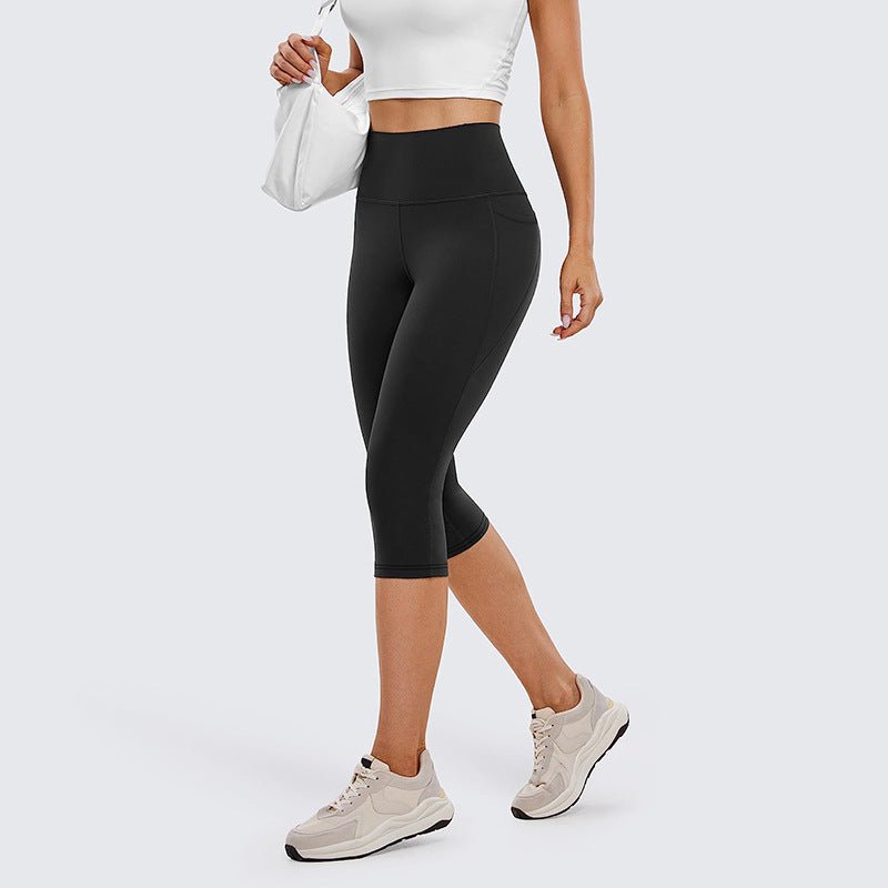 Leggings capri de talle alto para mujer con bolsillo lateral-Leggings for women-Casaluzia