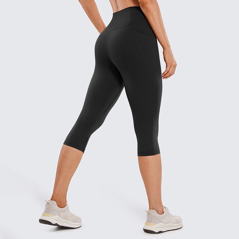 Leggings capri de talle alto para mujer con bolsillo lateral-Leggings for women-Casaluzia