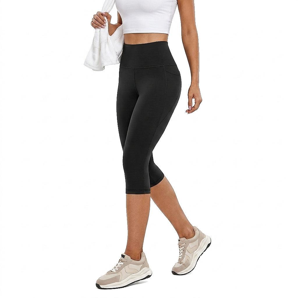 Leggings capri de talle alto para mujer con bolsillo lateral-Leggings for women-Casaluzia