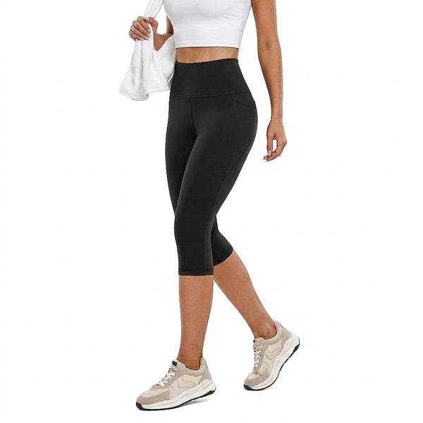 Leggings capri de talle alto para mujer con bolsillo lateral