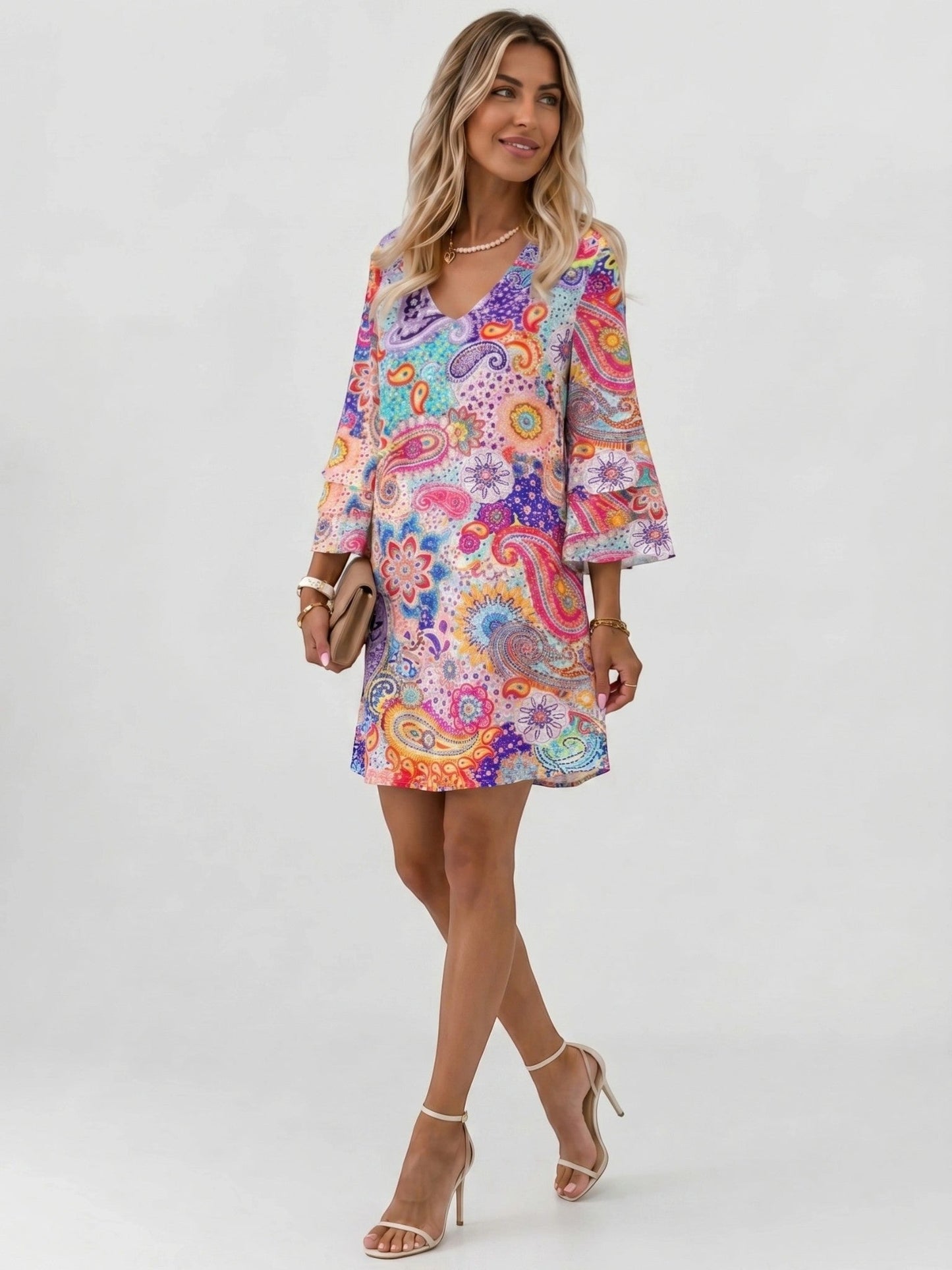 Minivestido con estampado de mármol para mujer-Mini Dress-Casaluzia