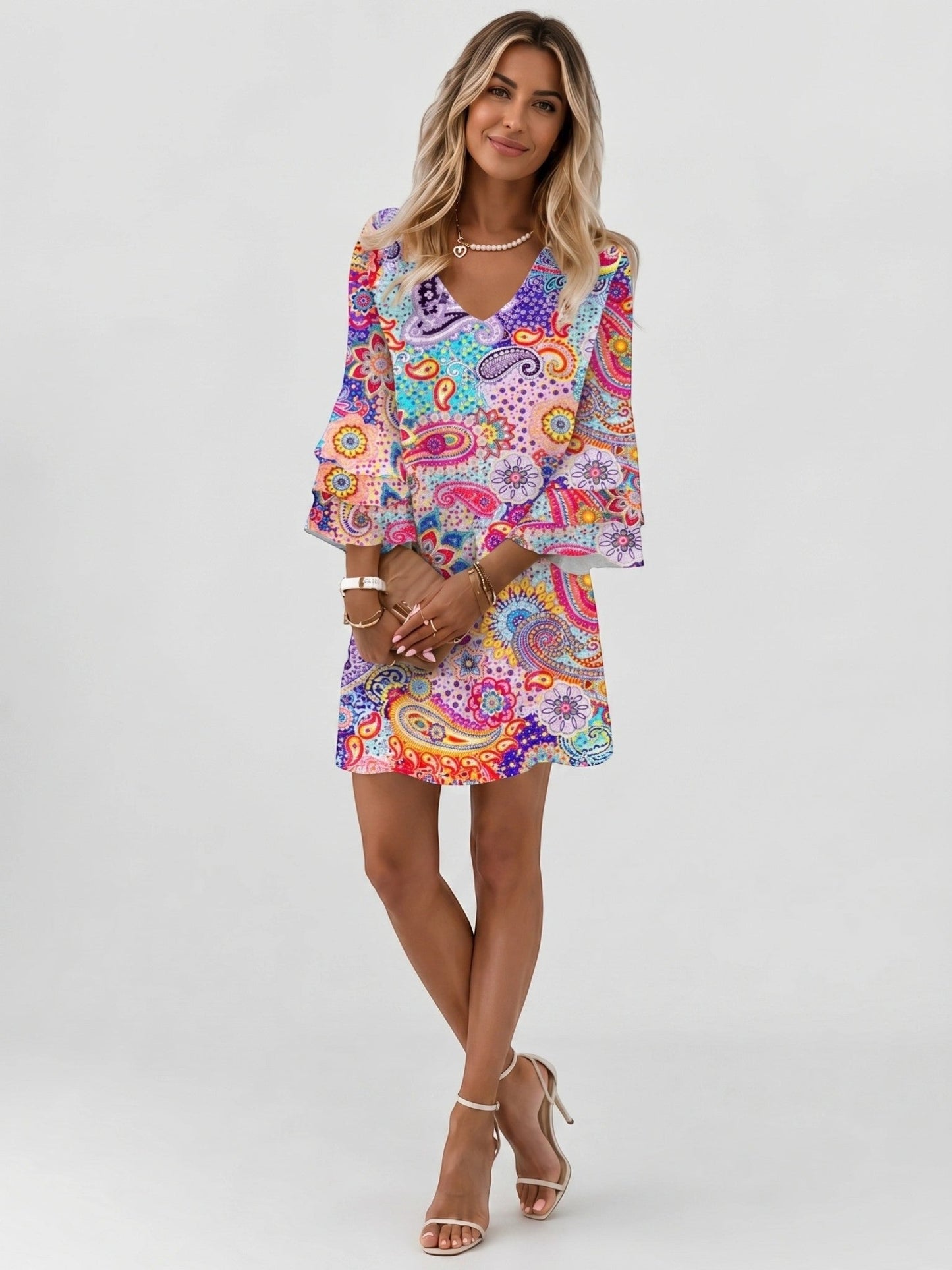 Minivestido con estampado de mármol para mujer-Mini Dress-Casaluzia