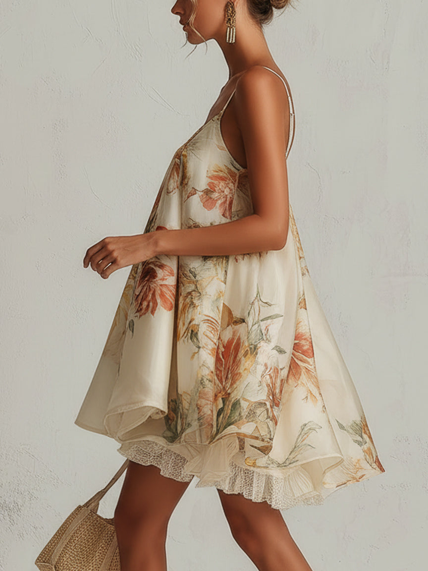 Minivestido de organza con estampado floral para mujer-Mini Dress-Casaluzia