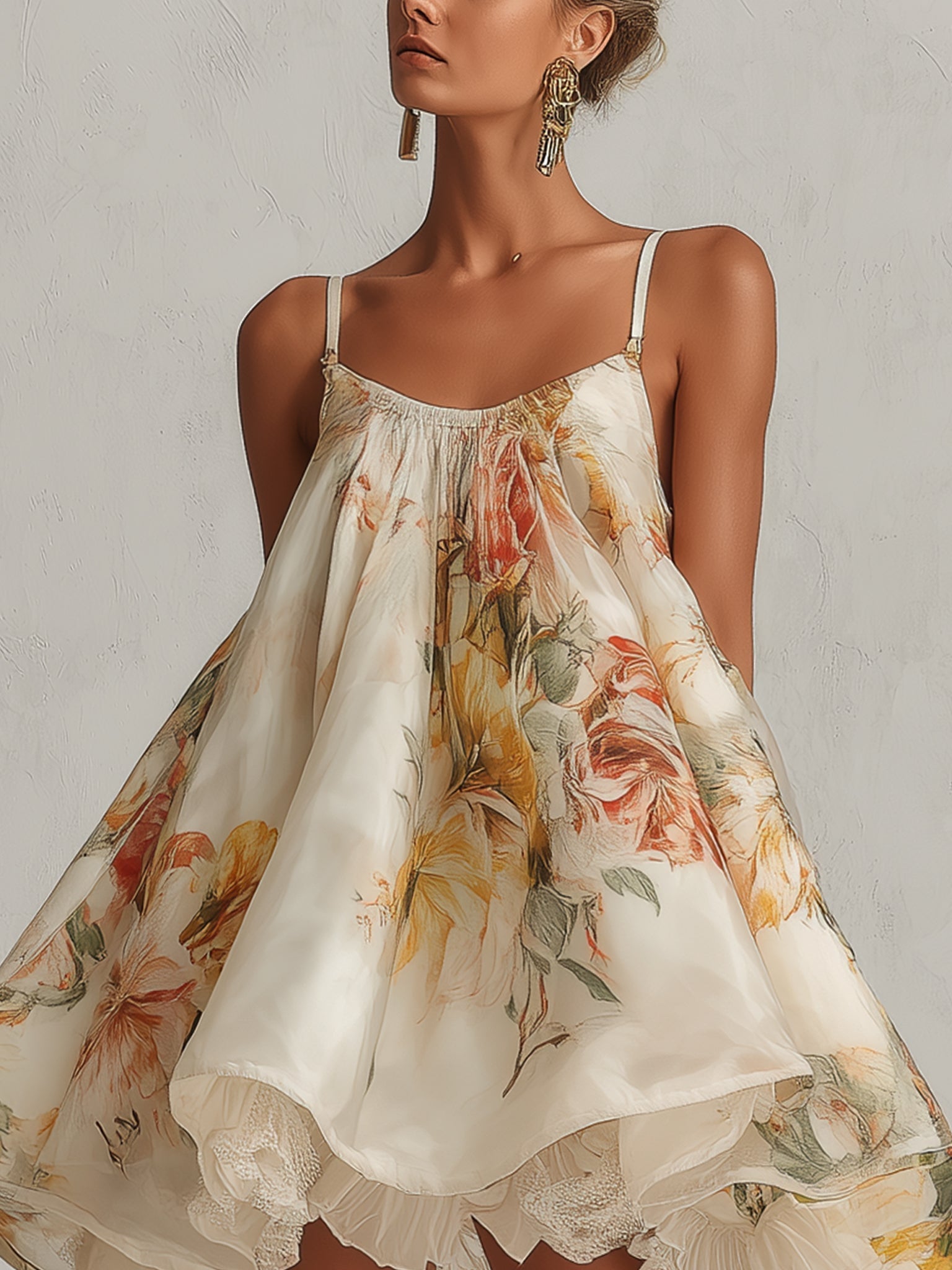 Minivestido de organza con estampado floral para mujer-Mini Dress-Casaluzia