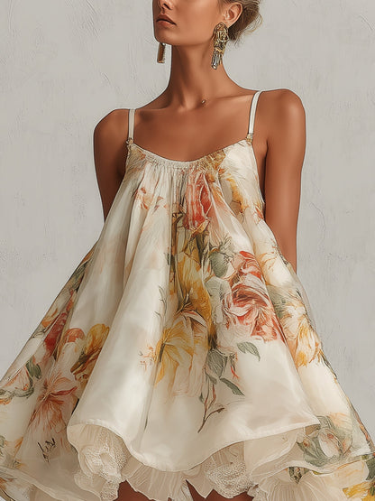 Minivestido de organza con estampado floral para mujer-Mini Dress-Casaluzia