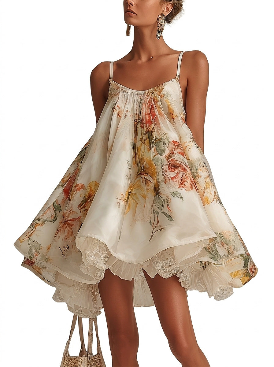 Minivestido de organza con estampado floral para mujer-Mini Dress-Casaluzia
