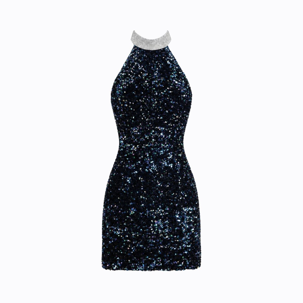Minivestido halter con lentejuelas para mujer-Mini Dress-Casaluzia