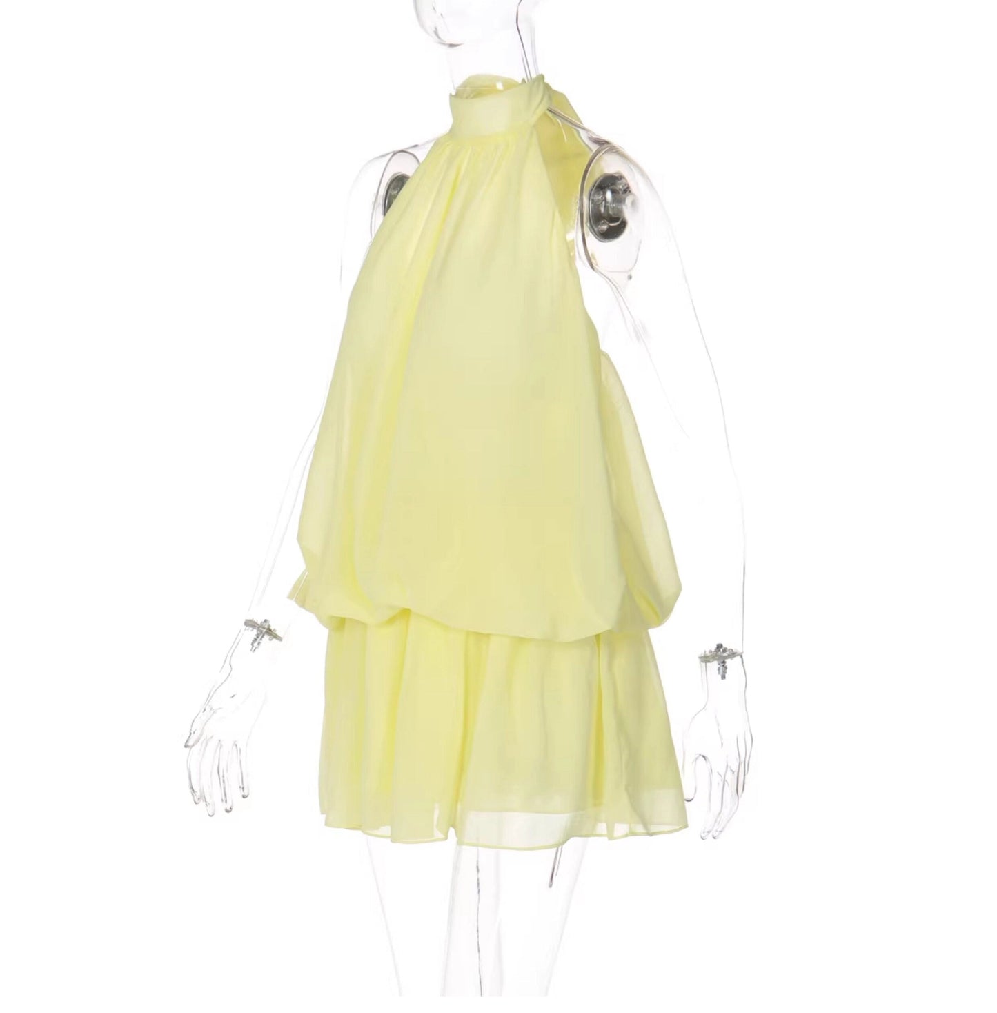 Minivestido sin mangas con cuello halter para mujer-Mini Dress-Casaluzia