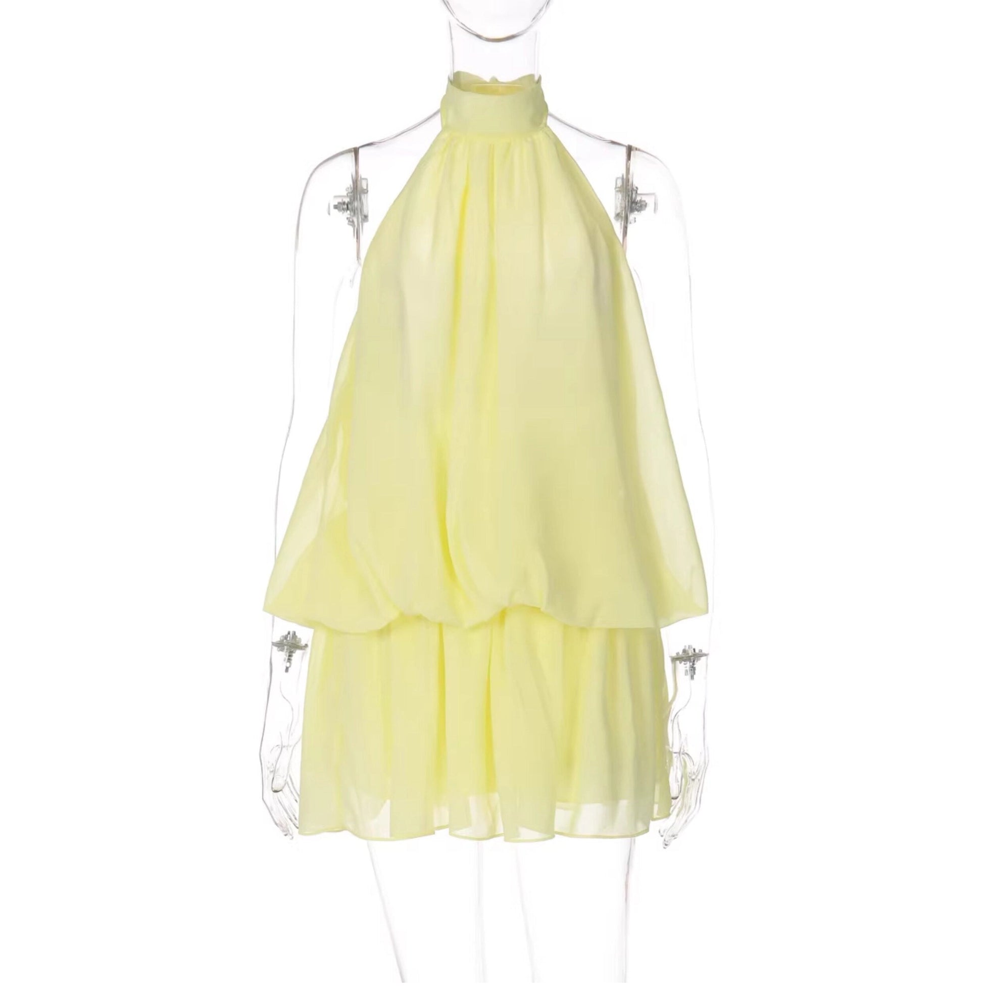 Minivestido sin mangas con cuello halter para mujer-Mini Dress-Casaluzia