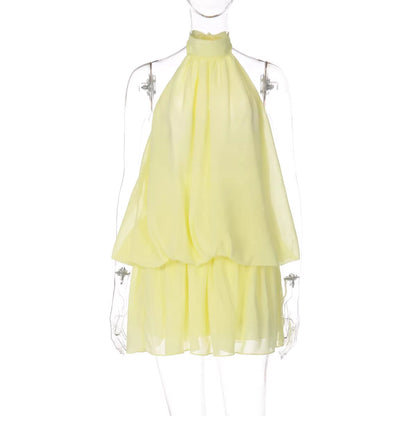 Minivestido sin mangas con cuello halter para mujer-Mini Dress-Casaluzia