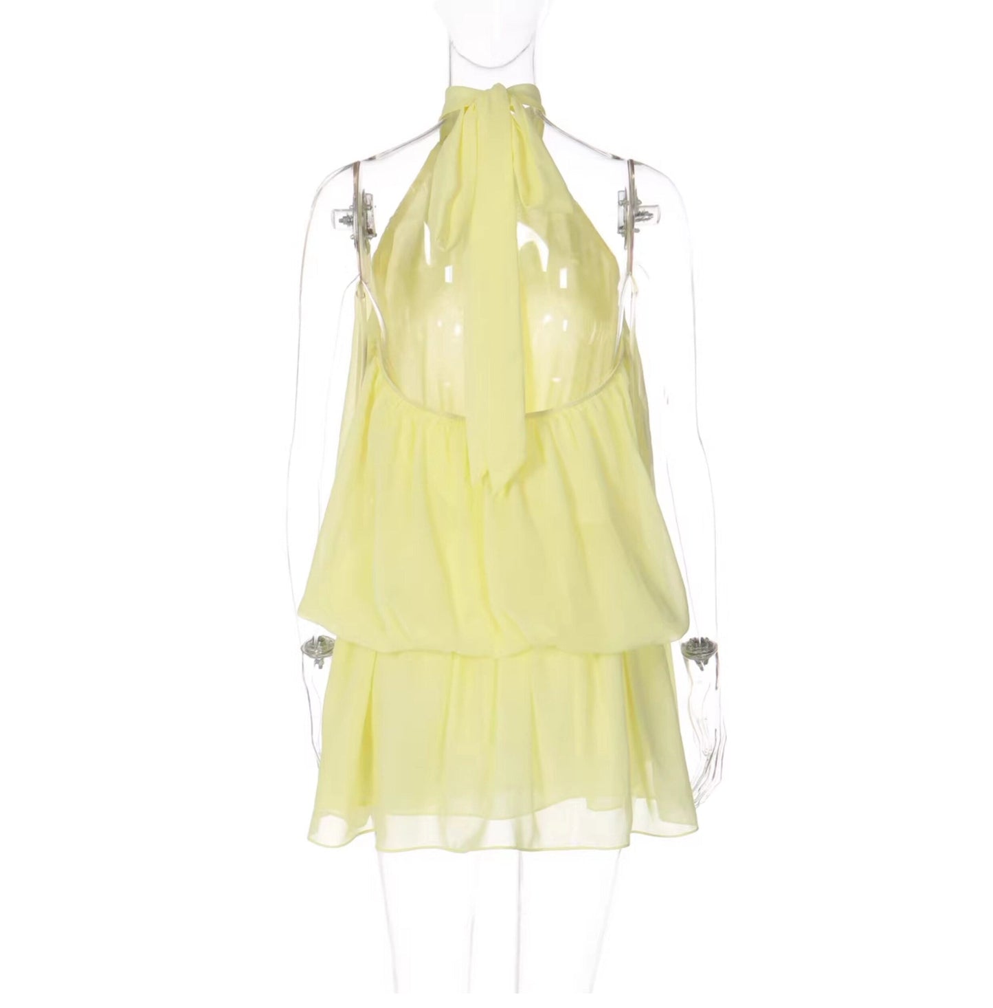 Minivestido sin mangas con cuello halter para mujer-Mini Dress-Casaluzia