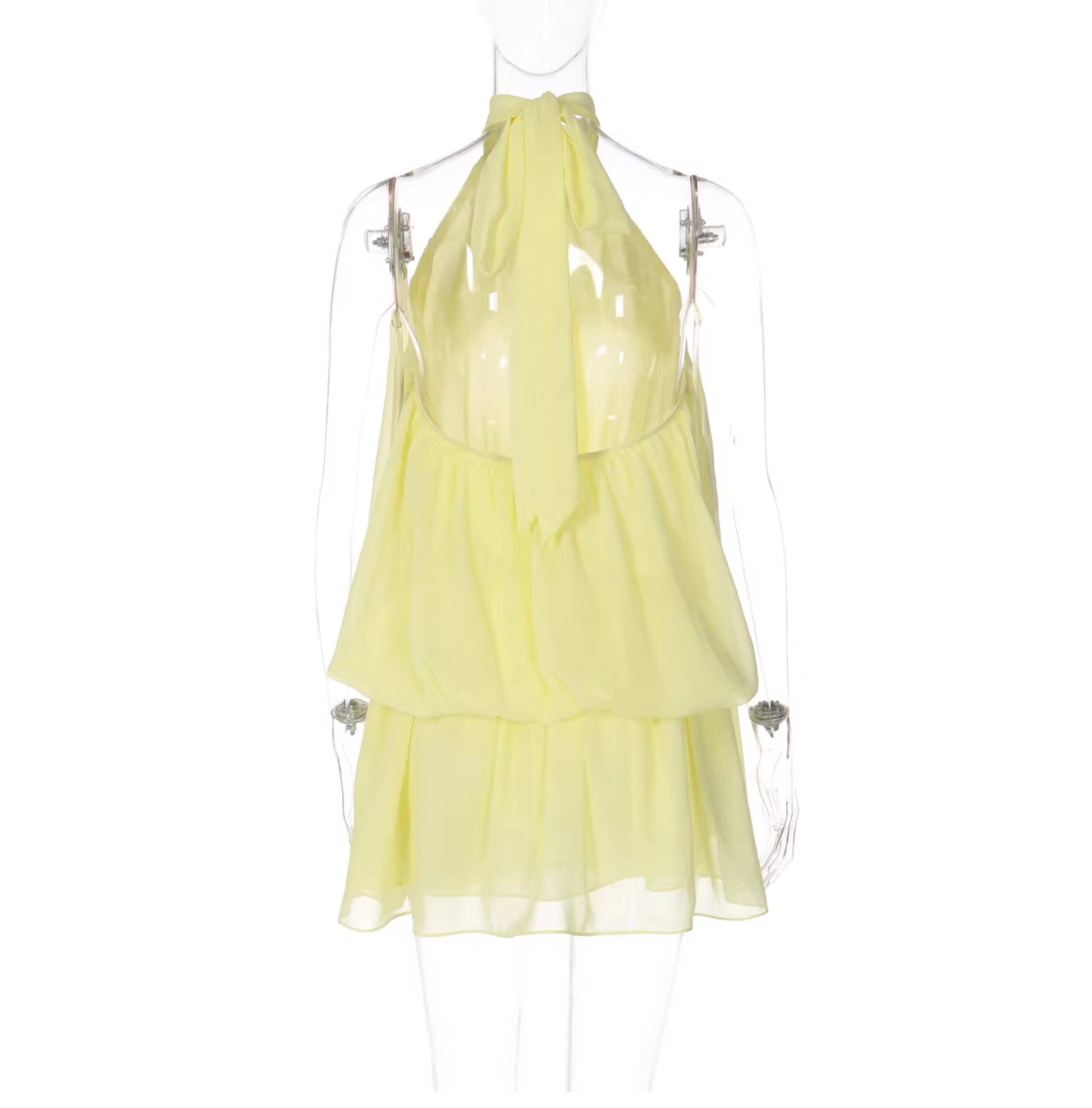 Minivestido sin mangas con cuello halter para mujer-Mini Dress-Casaluzia