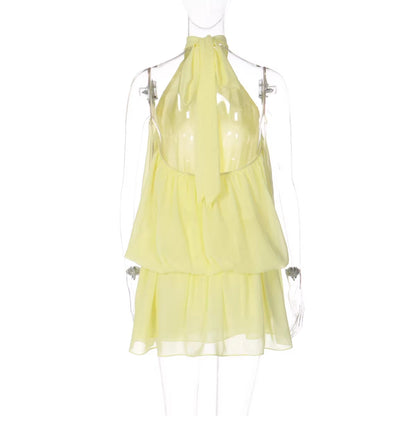 Minivestido sin mangas con cuello halter para mujer-Mini Dress-Casaluzia