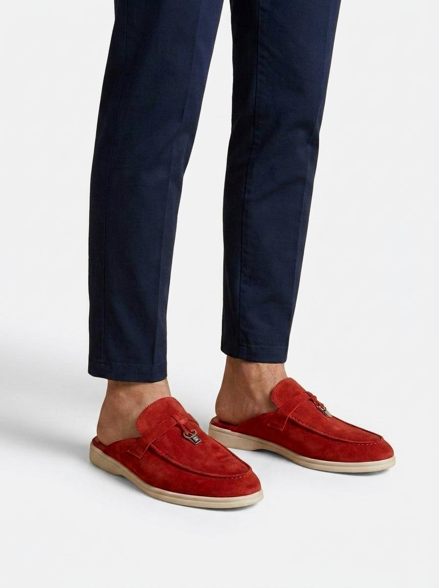 Mocasines de hombre destalonados de ante con detalle metálico-Footwear for men-Casaluzia