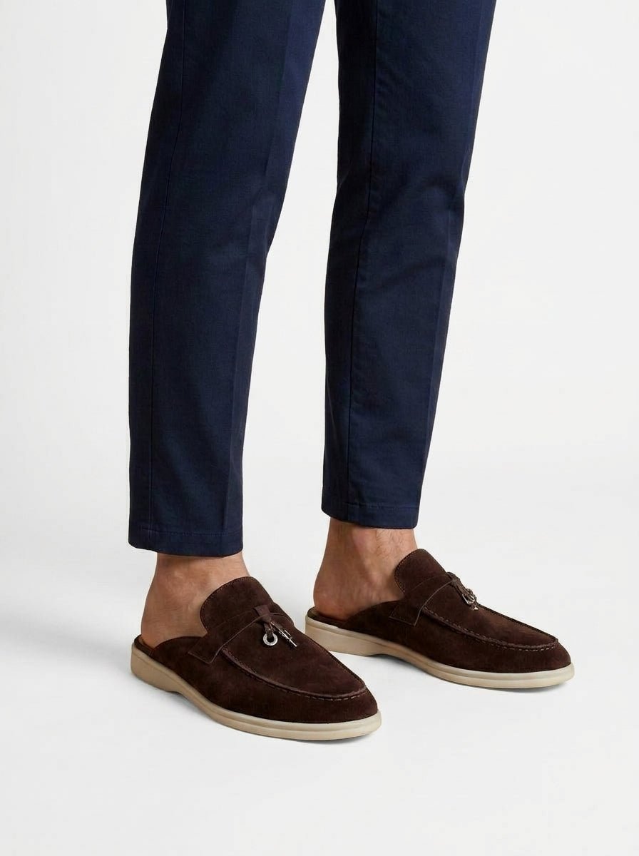 Mocasines de hombre destalonados de ante con detalle metálico-Footwear for men-Casaluzia