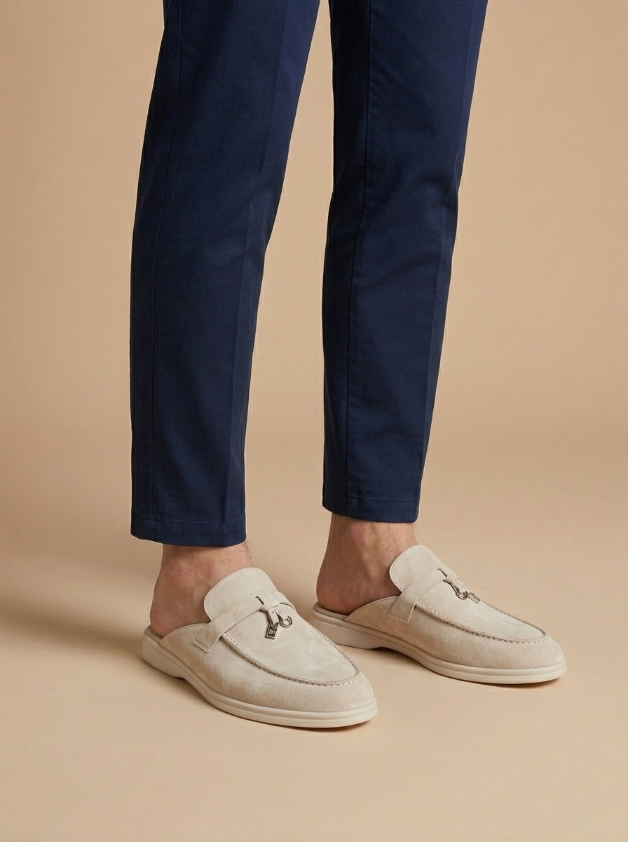 Mocasines de hombre destalonados de ante con detalle metálico-Footwear for men-Casaluzia
