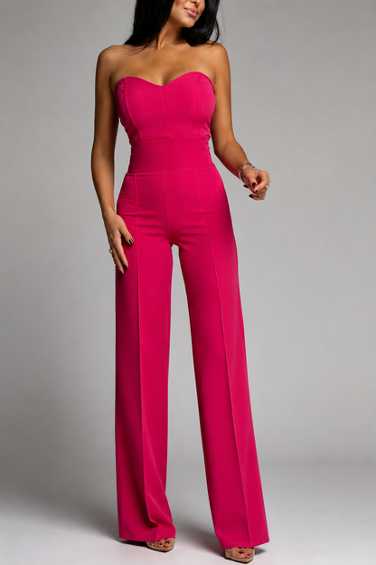Mono de mujer sin tirantes con escote en forma de corazón y pernera ancha-Jumpsuits for women-Casaluzia