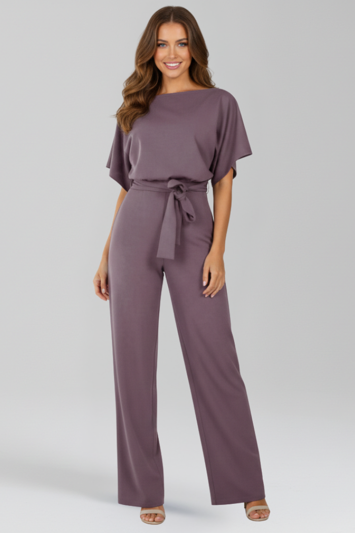 Mono de pierna ancha para mujer con cinturón de lazo-Jumpsuits for women-Casaluzia