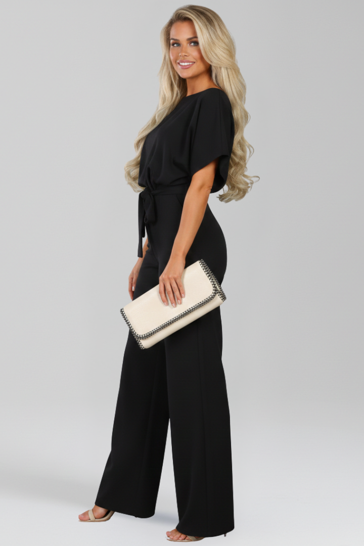 Mono de pierna ancha para mujer con cinturón de lazo-Jumpsuits for women-Casaluzia