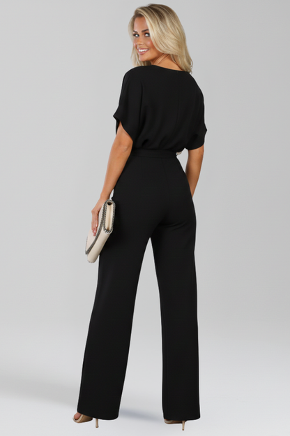Mono de pierna ancha para mujer con cinturón de lazo-Jumpsuits for women-Casaluzia