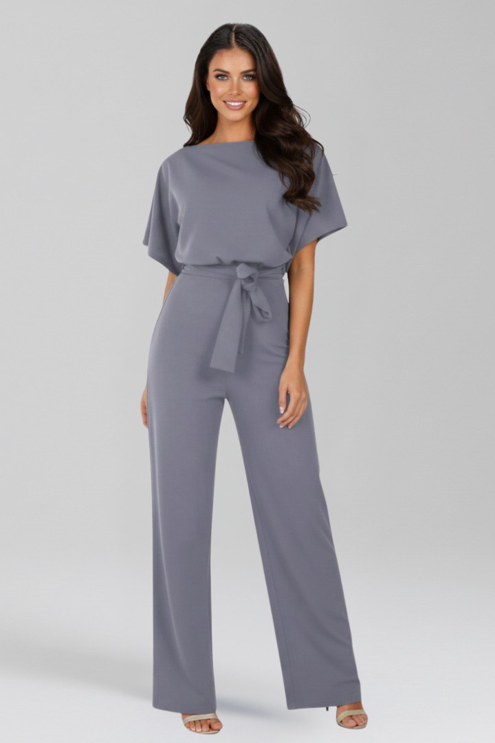 Mono de pierna ancha para mujer con cinturón de lazo-Jumpsuits for women-Casaluzia