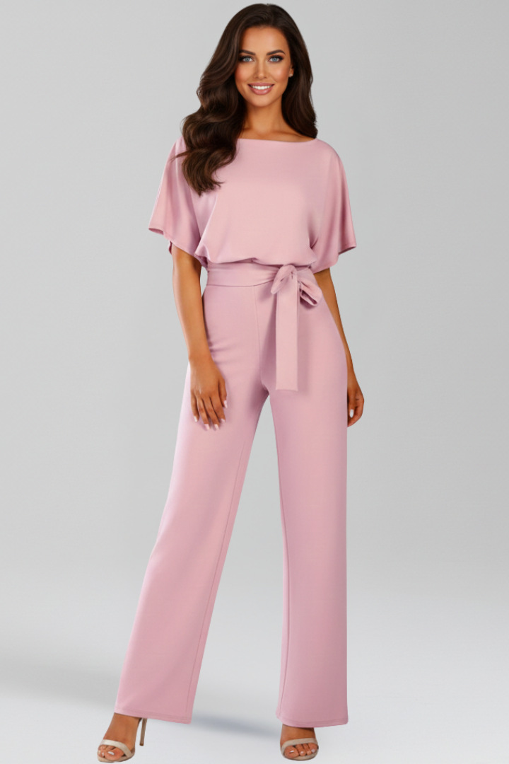 Mono de pierna ancha para mujer con cinturón de lazo-Jumpsuits for women-Casaluzia