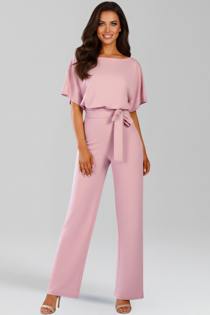 Mono de pierna ancha para mujer con cinturón de lazo-Jumpsuits for women-Casaluzia
