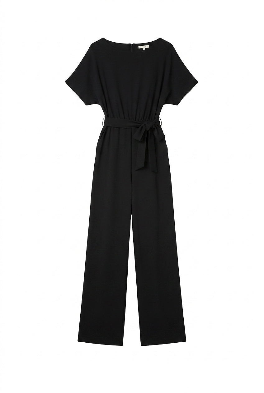 Mono de pierna ancha para mujer con cinturón de lazo-Jumpsuits for women-Casaluzia