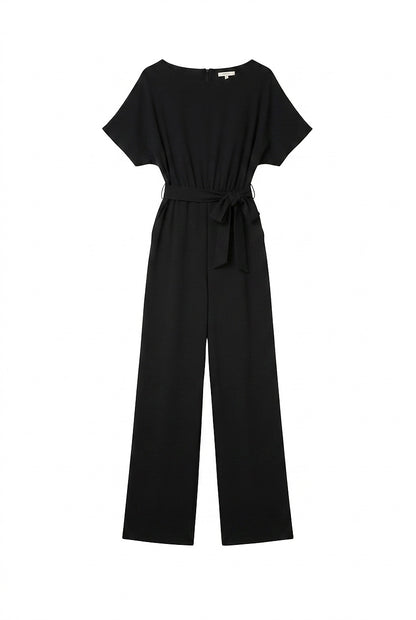 Mono de pierna ancha para mujer con cinturón de lazo-Jumpsuits for women-Casaluzia